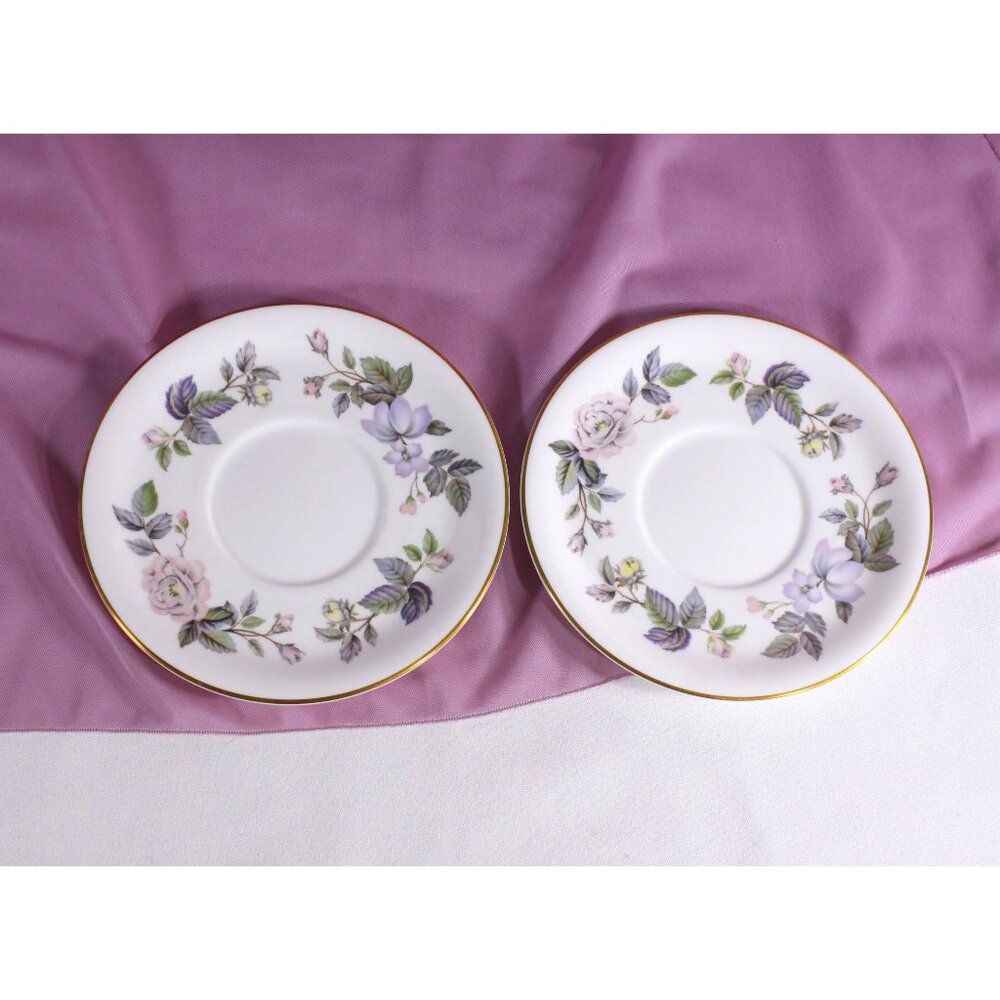 Royal Worcester June Garland 2 saucers, pretty spring pastel bridal breakfast
